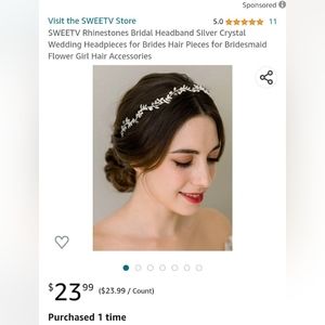 SWEETV Women's Bridal Crystal Vine Headpiece w/ ribbon tie - NEW IN PACKAGING!